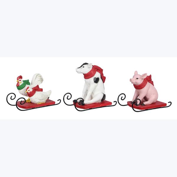Resin Country Christmas Animals On Sled Decor