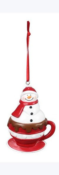 Resin Snowman in Coffee Cup Christmas Ornament