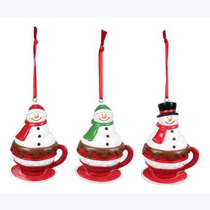 Resin Snowman in Coffee Cup Christmas Ornament