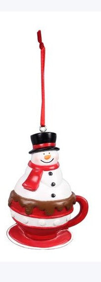 Resin Snowman in Coffee Cup Christmas Ornament