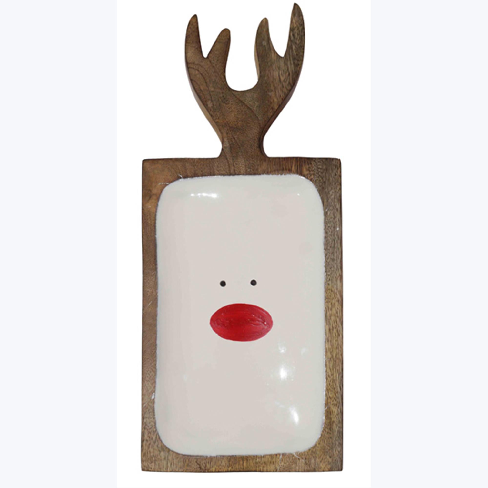 Mango Wood Antler Tray with Enamel deer face