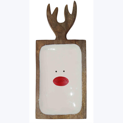 Mango Wood Antler Tray with Enamel deer face
