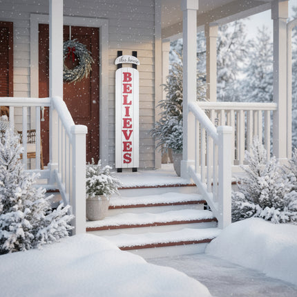 Wood Red and White North Pole Sled Shaped Door Leaner