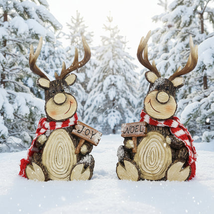 Resin Wood Bark Finish Reindeer Tabletop Decor