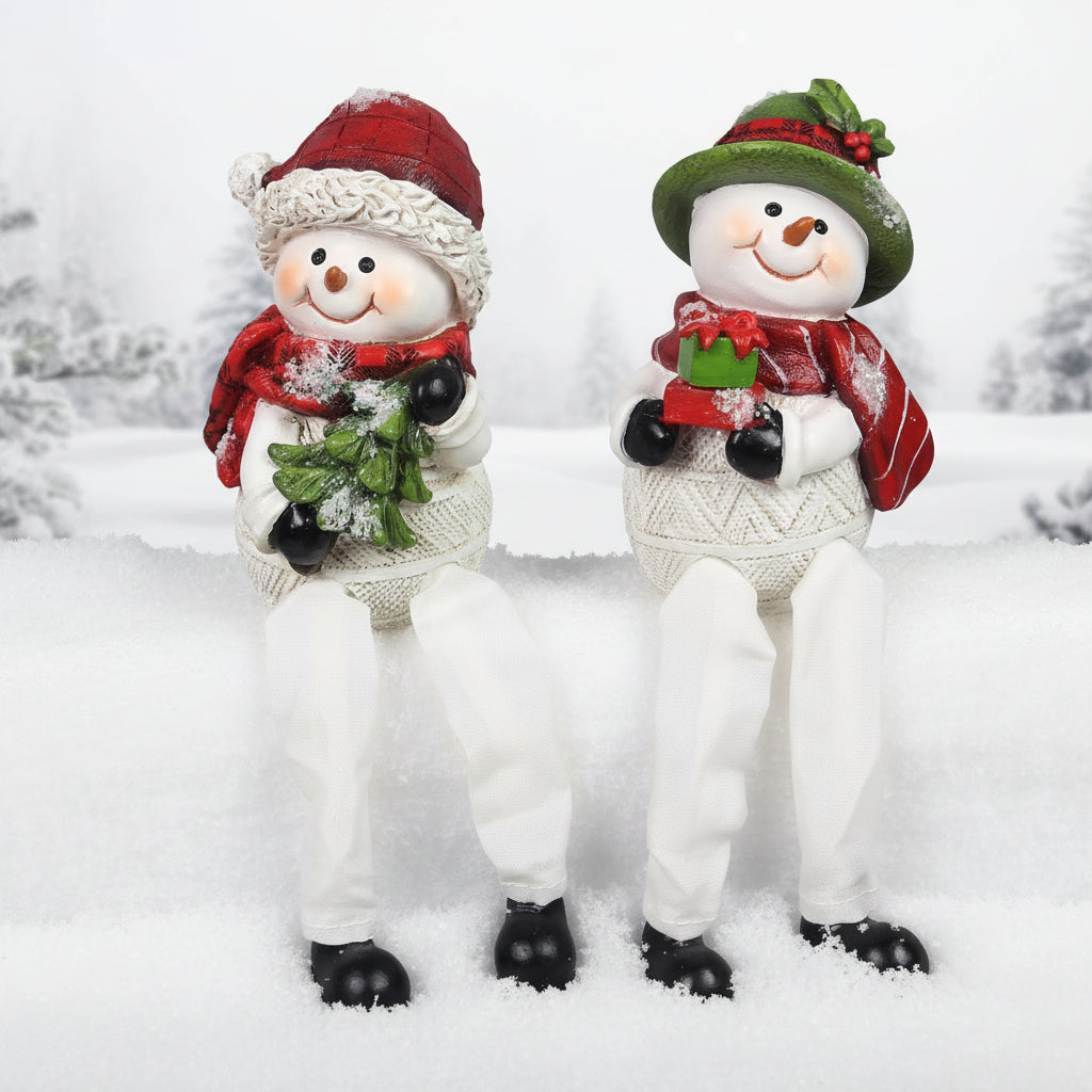 Resin Snowman with Fabric Legs Shelf Sitte