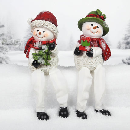 Resin Snowman with Fabric Legs Shelf Sitte