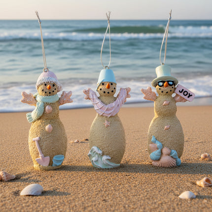 Resin Coastal Christmas Sand Snowman Ornament