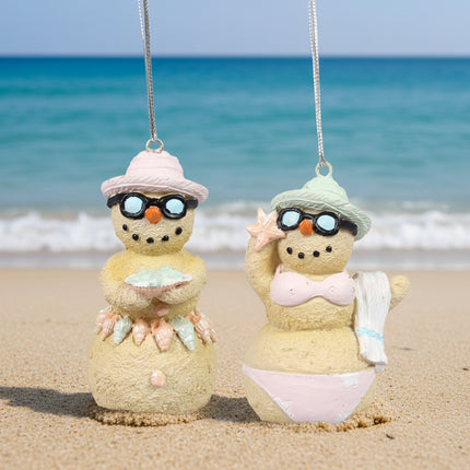 Resin Coastal Christmas Sand Snowman Ornament