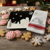 Ceramic Black and White Christmas Farm Scene Cookie Plate with Tea Towel