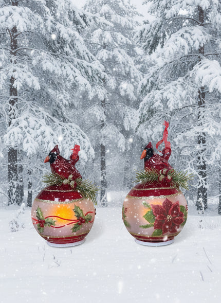 Glass Cardinal and Poinsettia ornament