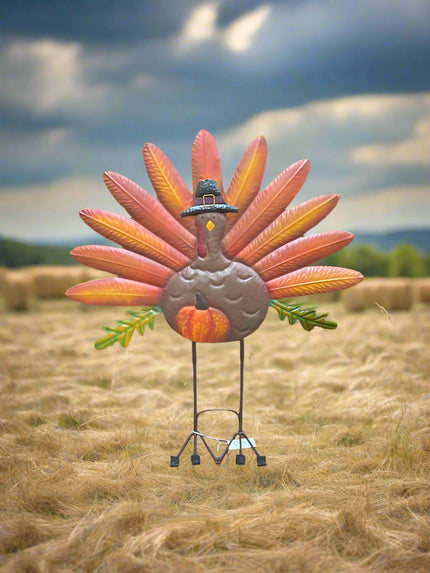 Embossed metal turkey statue