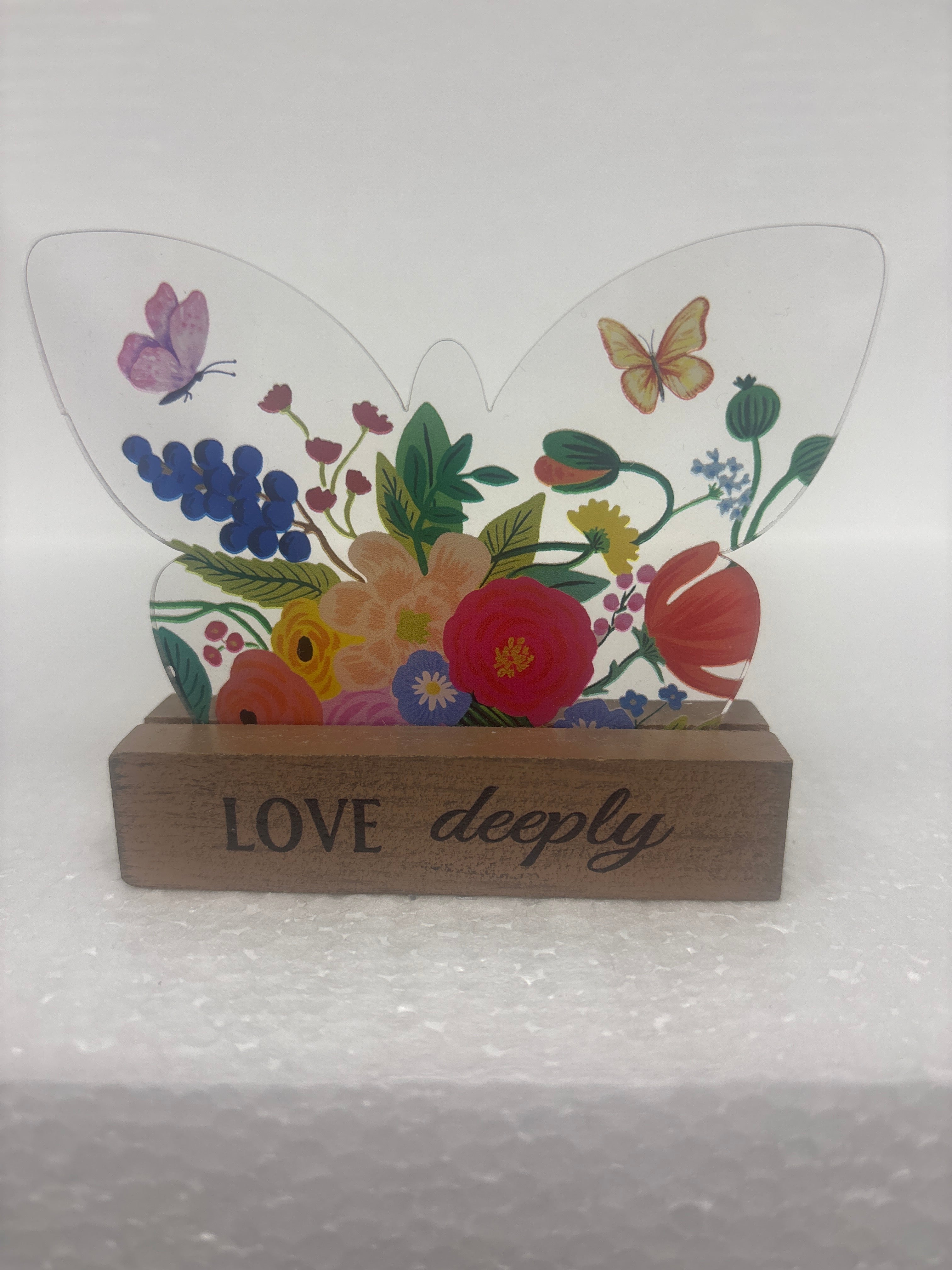 Glass Butterflies and wood talk blocks
