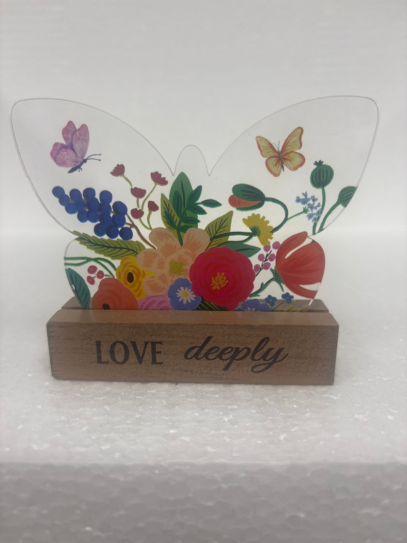 Glass Butterflies and wood talk blocks