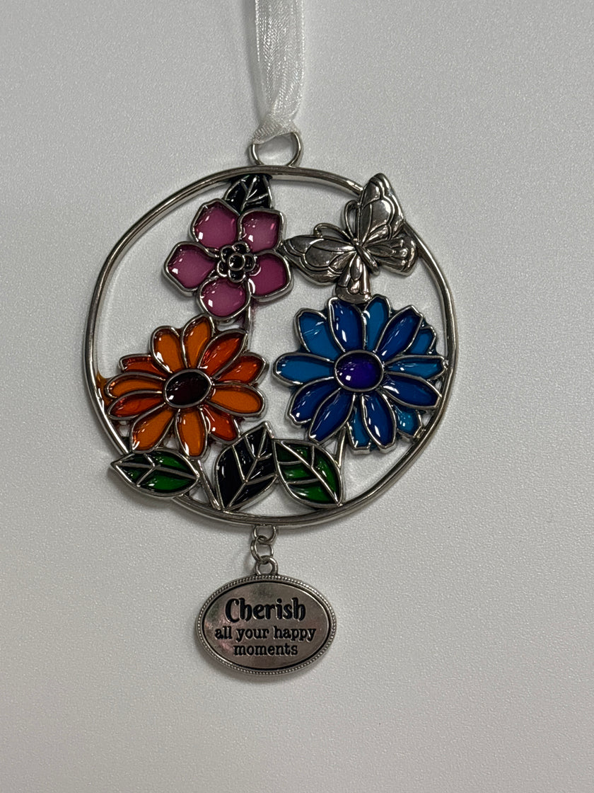 Floral stained glass keepsake ornaments