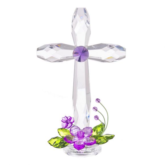 Crystal Expressions Cross with Purple Flowers
