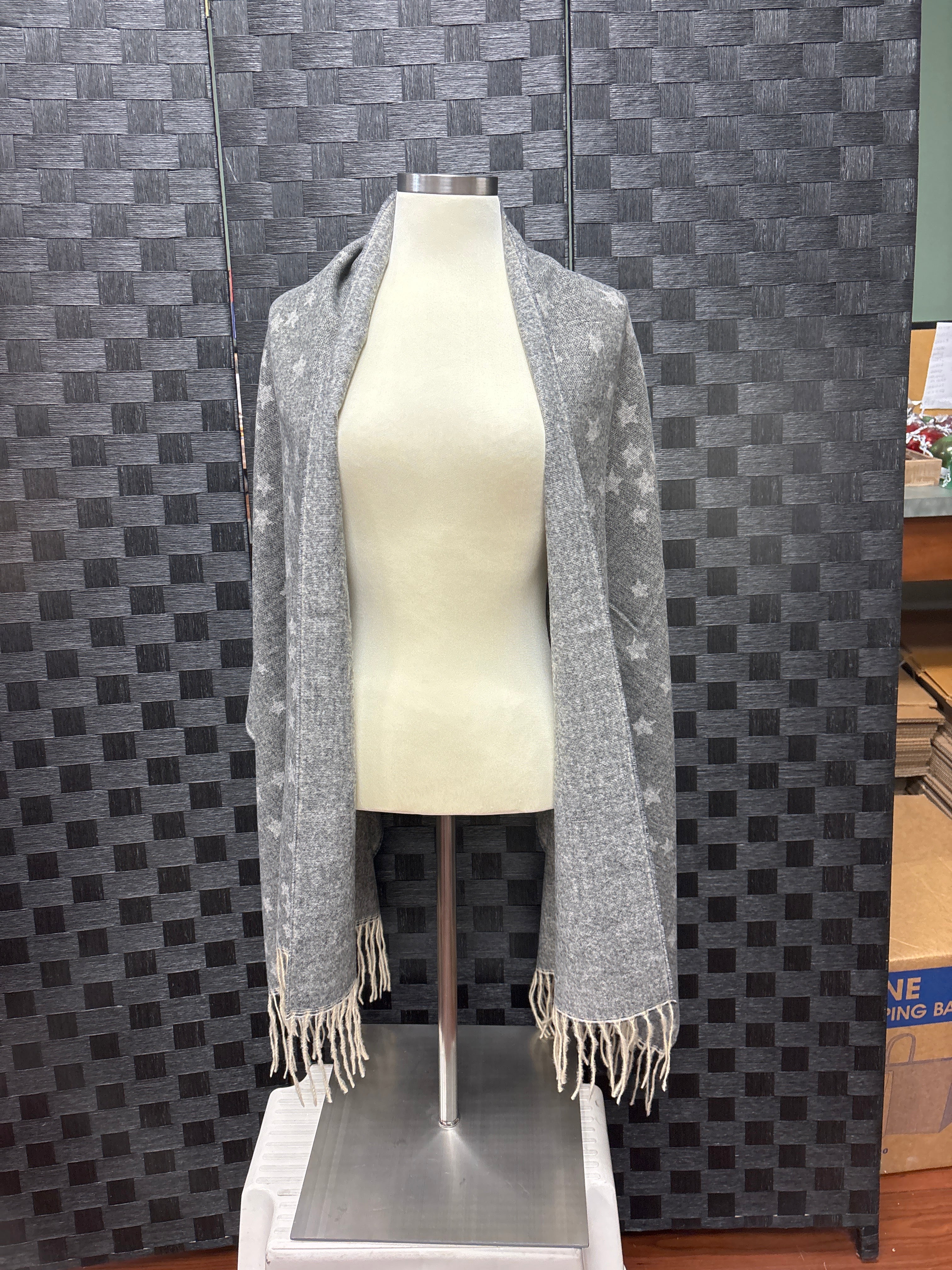 Starry extra-large scarf with fringe