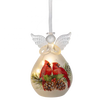 Luxury lite LED Glass Angel with Cardinals Ornament