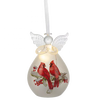 Luxury lite LED Glass Angel with Cardinals Ornament