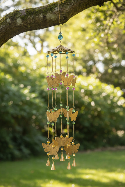 Brass and Bead Butterfly Wind Chime