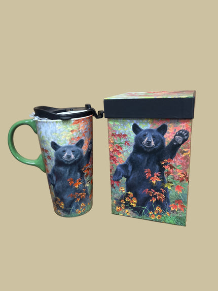 Ceramic Perfect Travel Cup, 17 oz., w/ box, Frolicking Bear
