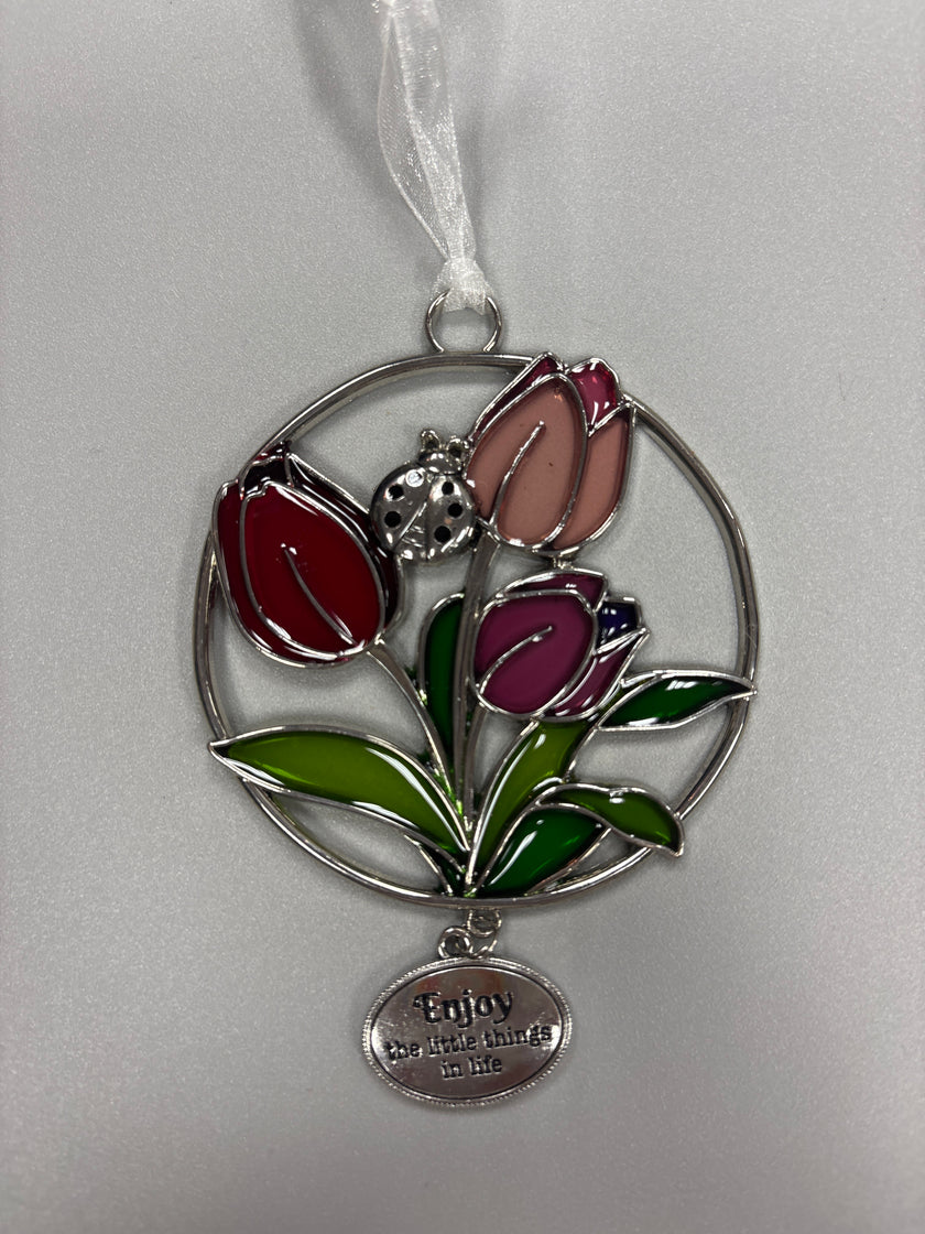 Floral stained glass keepsake ornaments