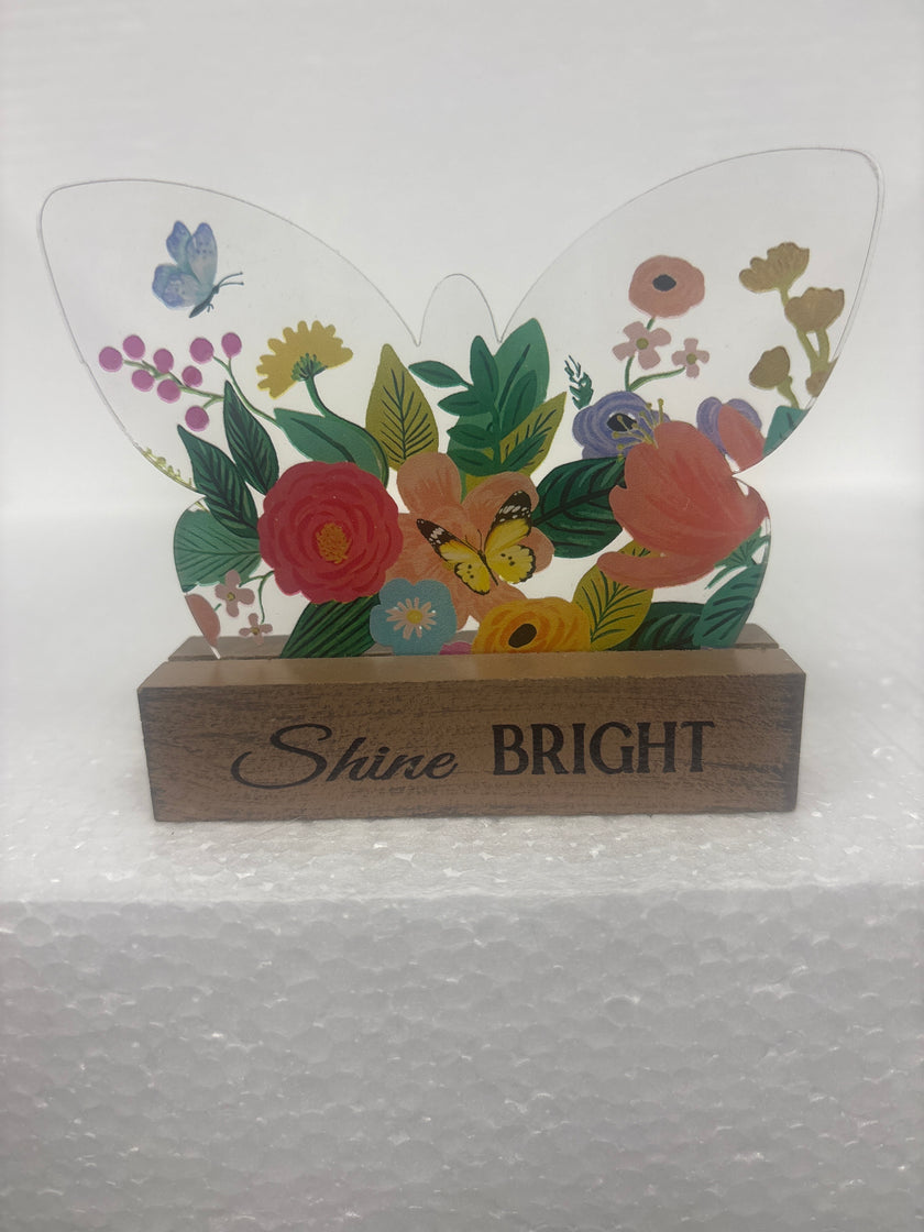 Glass Butterflies and wood talk blocks