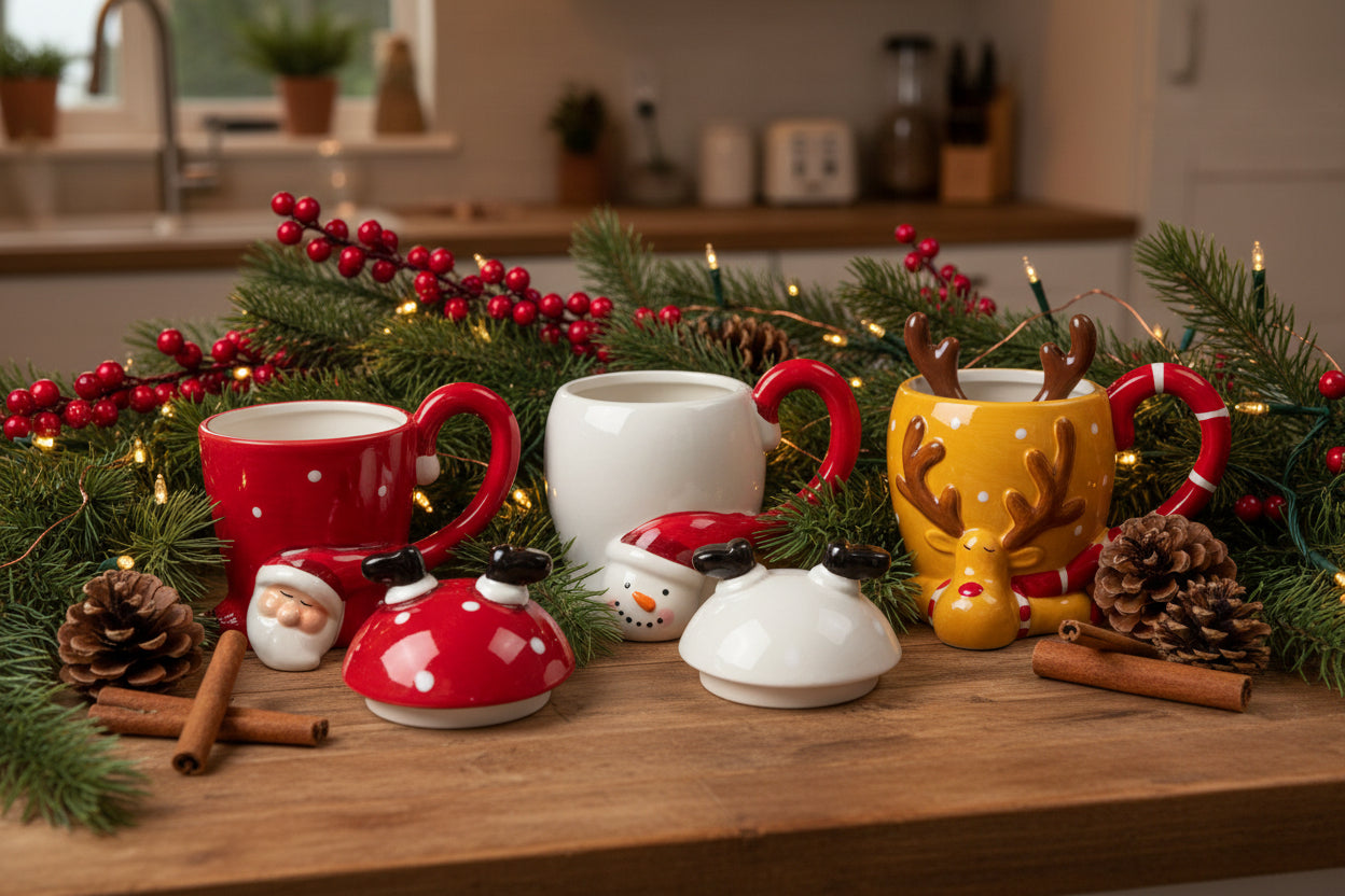 Festive Christmas Mugs with lids