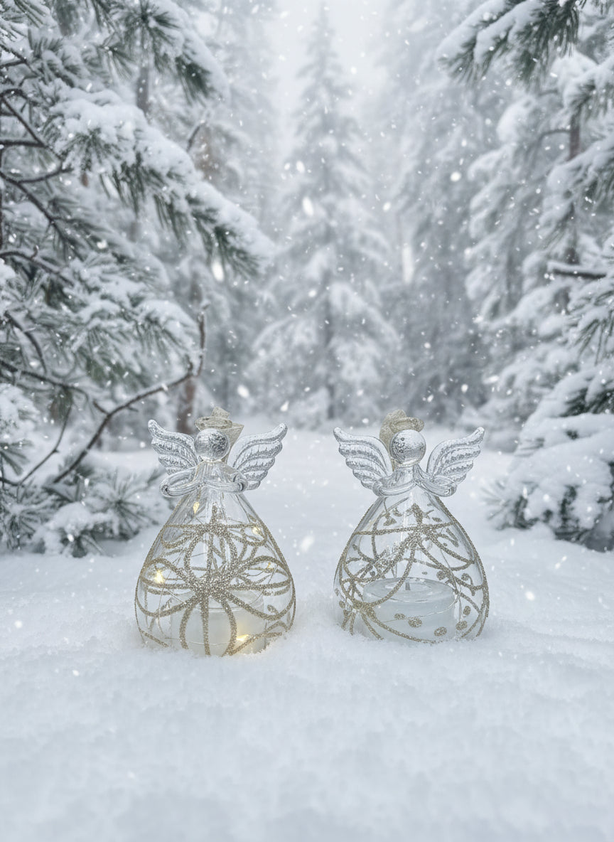 LED Gold Glitter Glass Angel ornament