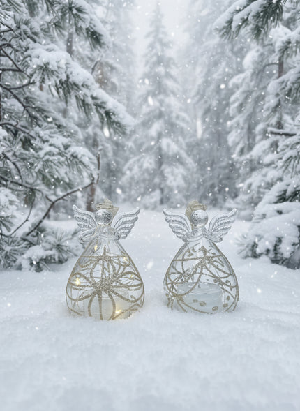 LED Gold Glitter Glass Angel ornament