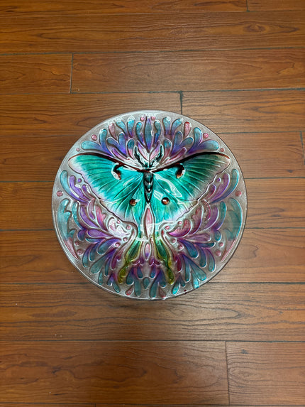 Glass Luna Moth bird bath