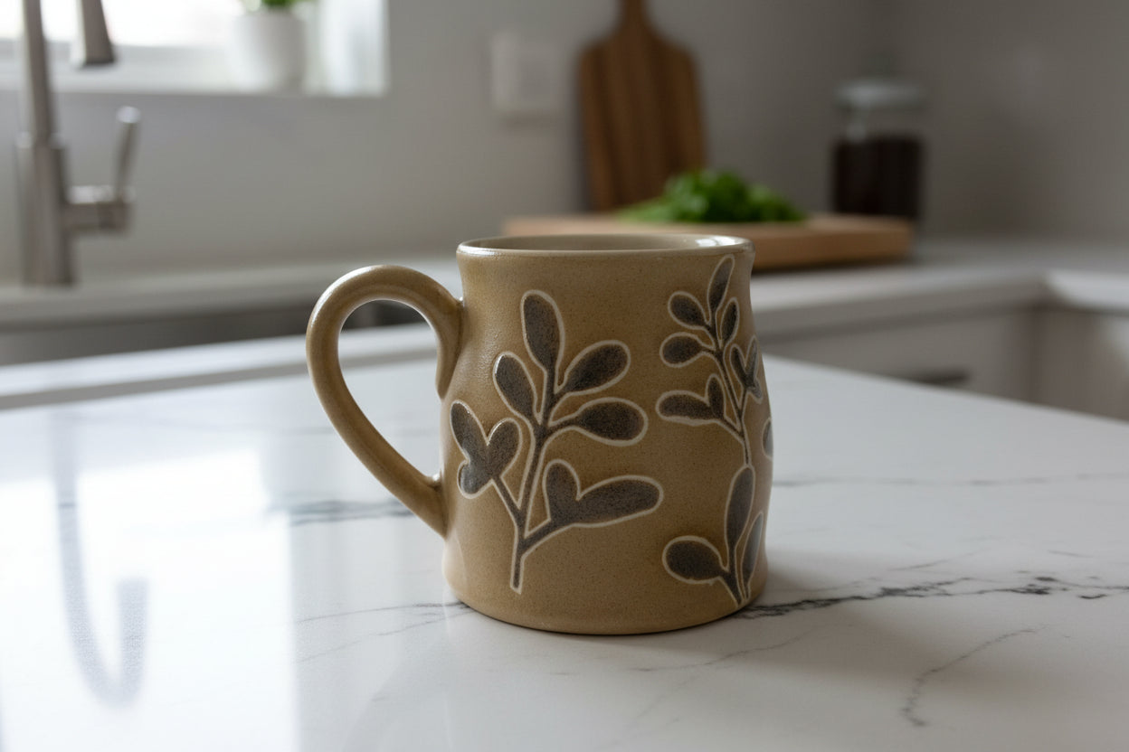 Stoneware Leaf design mug