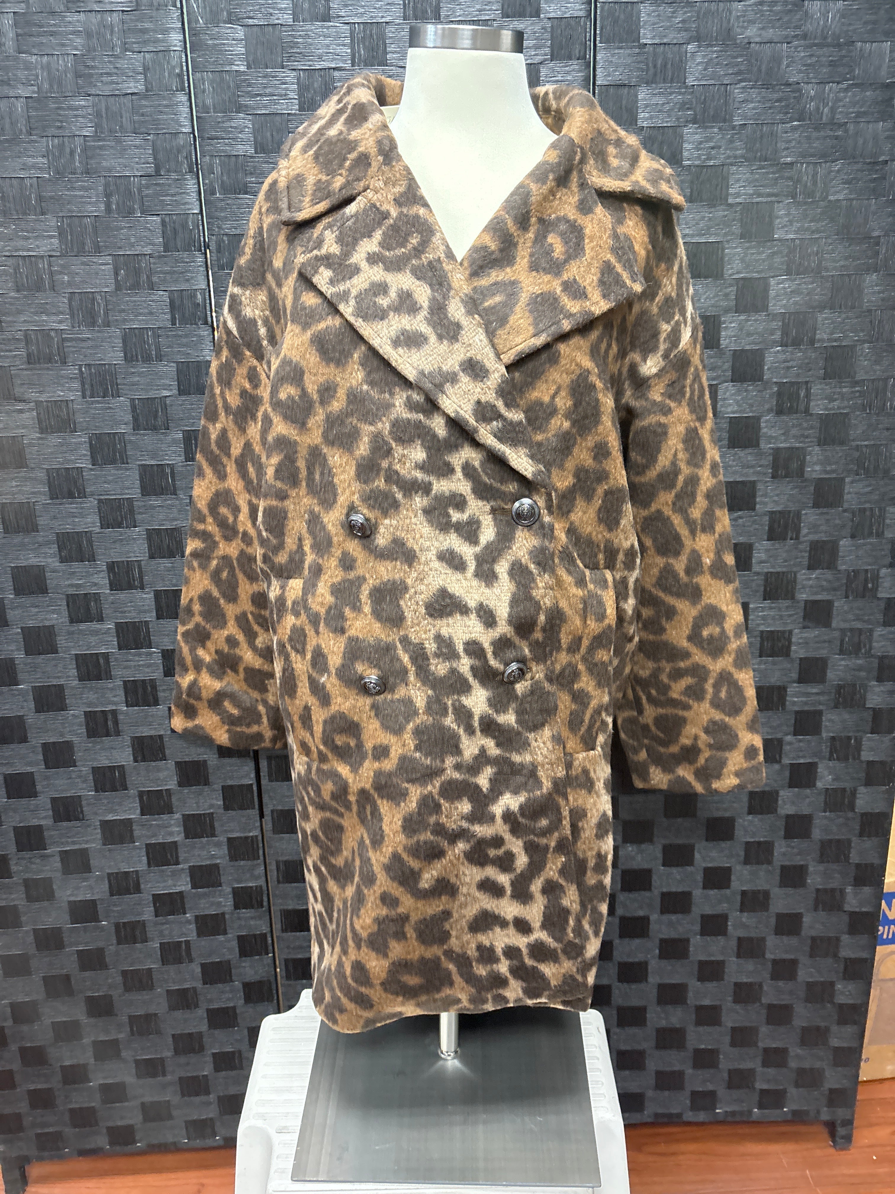 Brown and Black Leopard Print Coat