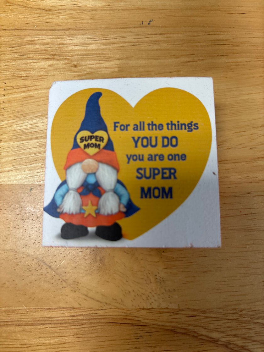 Gnome wooden Mom or Grandma block talk