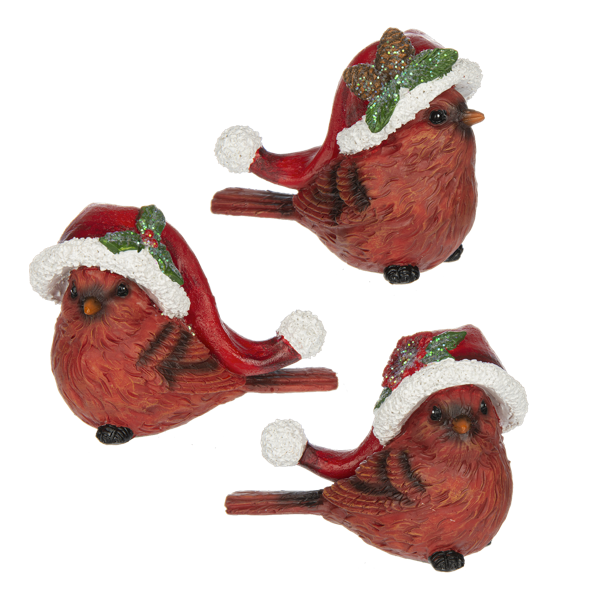 Cardinal with Santa Hat Figurine