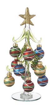 8" H Glass Christmas Tree with Glass Ornaments