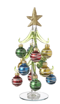 8" H Glass Christmas Tree with Glass Ornaments