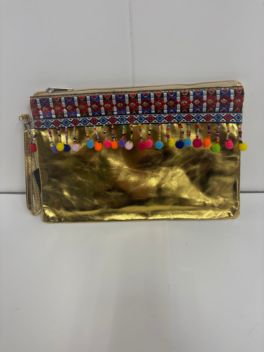 Metallic Clutch with colorful tassels