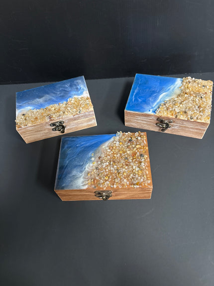 Handmade wooden ocean and beach trinket box