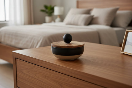 Two Tone Ceramic bowl with a wooden lid