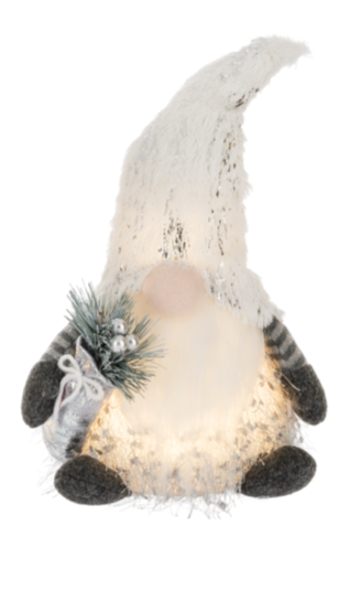 14" LED Siver Christmas Gnome