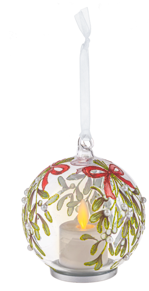 LED Merry Christmas or Holly Covered Glass Ornaments