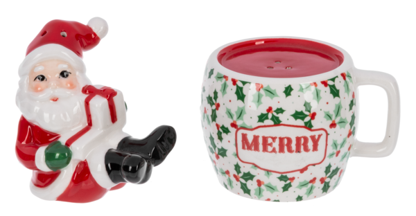 Santa With Cup Salt and Pepper Shaker Set