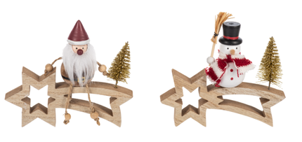 Santa & Snowman on Shooting Star Figurines