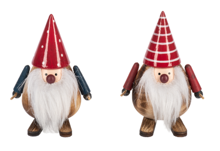 Santa Gnome on Skis Figurines