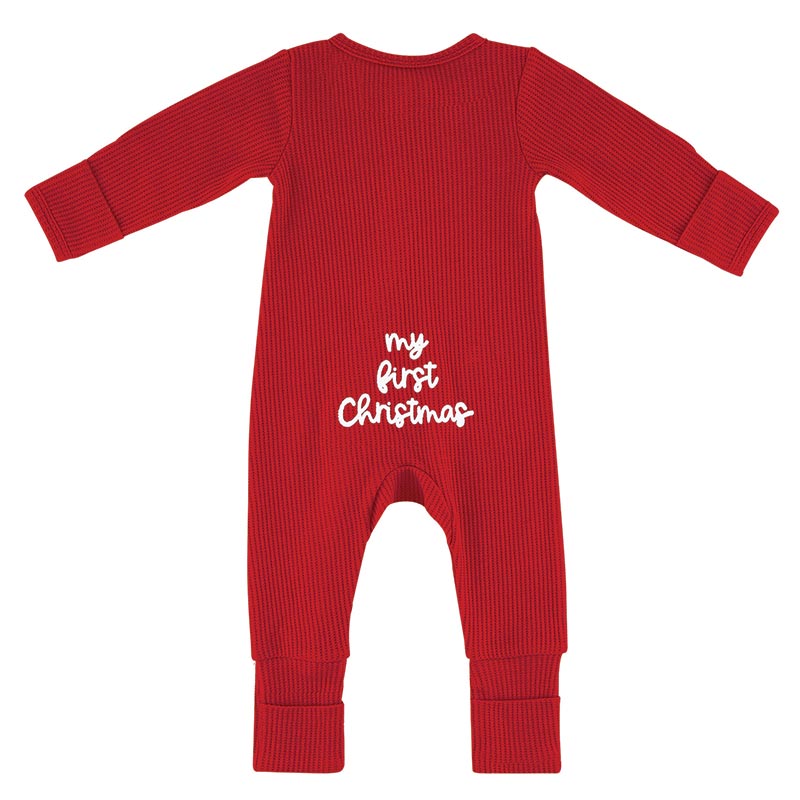 My First Christmas Waffle Knit Cozy Romper -