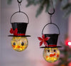 Solar Snowman Metal and Glass Hanging Lantern