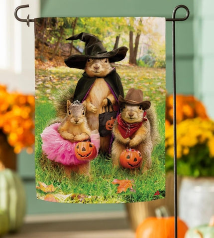 Nutty Trick or Treaters Suede Garden Flag