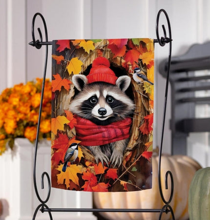 Cozy Racoon Suede Fall Garden Flag