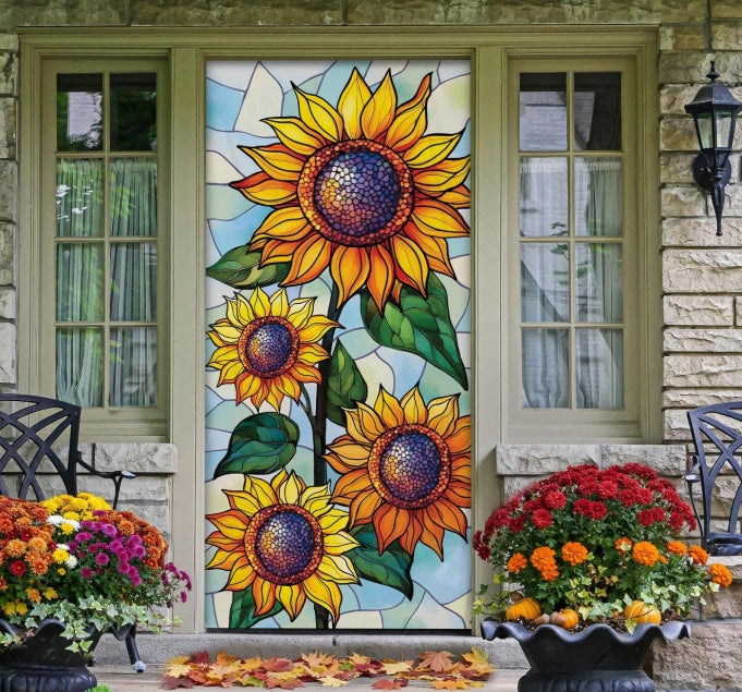 Stained Glass Sunflower Stalk Door Cover