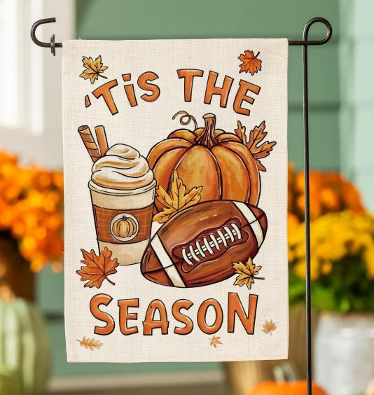 Fall Football Season Burlap Garden Flag